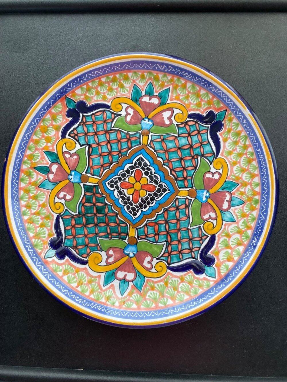 Hand-Painted Talavera Ceramic Plate 10”Multicolor Floral Design From Puebla Mexi